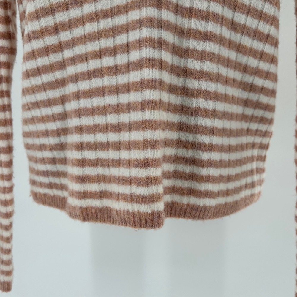 Madewell Womens Striped Ribbed Knit Long Sleeve Crew Neck Sweater‎ XXS Tan White - Picture 11 of 16